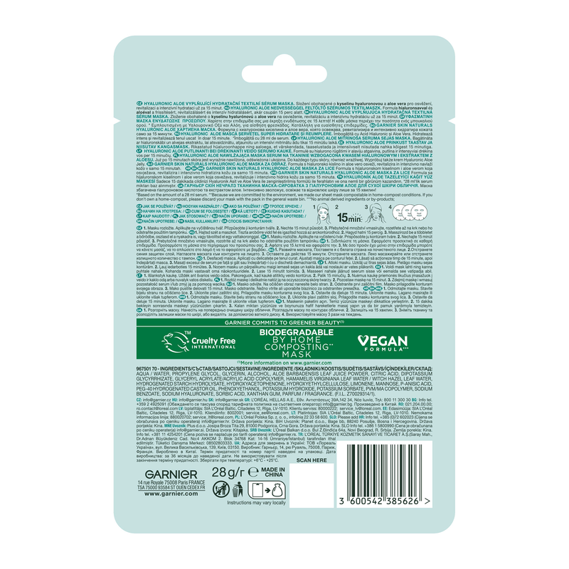 GARNIER - SKIN NATURALS Hyaluronic Aloe Tissue Mask - 28gr
